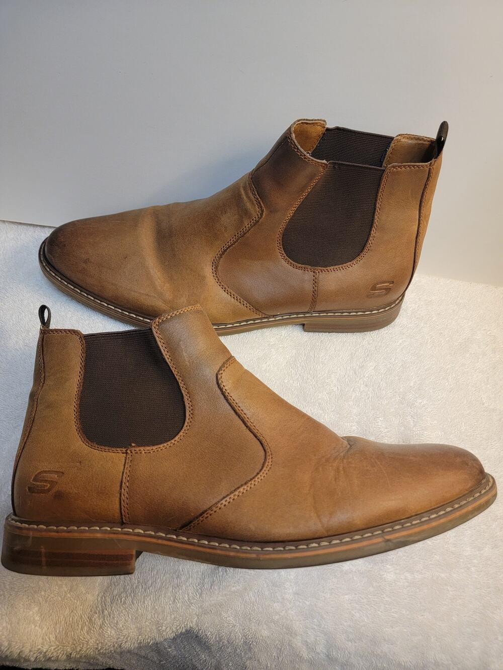 Skechers Ankle Boots Men 11 Chelsea Tan Brown Classic Fit Memory Foam